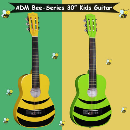 ADM 1/4 Children's Guitar Junior Classical Guitar for Beginners with Tuner, Bag, Strap, Extra Strings, and Picks, Green Honeybee