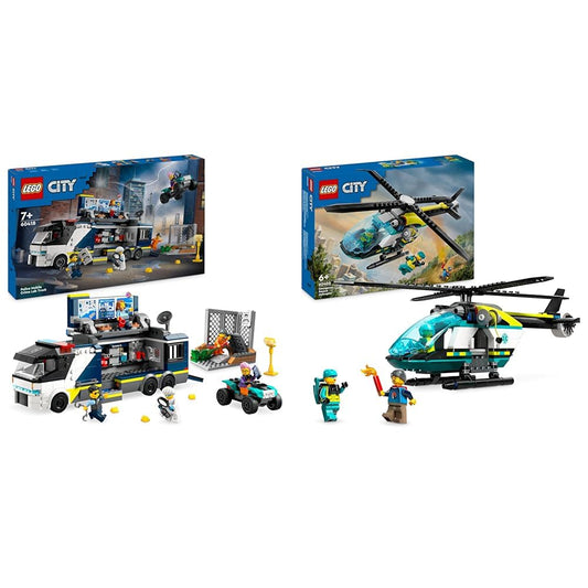 LEGO City Police Truck with Lab, Police Set with Quad and Truck Toy for Kids & City Rescue Helicopter, Helicopter Toy for Kids