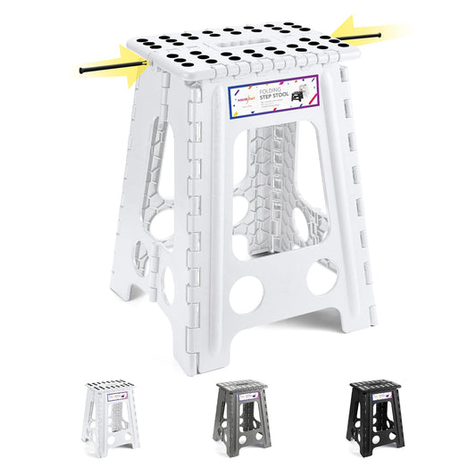 HOUSE DAY 43cm Folding Step Stool - White Portable Folding Stool Portable Step Stool Foldable Step Folding Stool Bathroom Stool Folding Chair Footstool up to 136kg for Adults