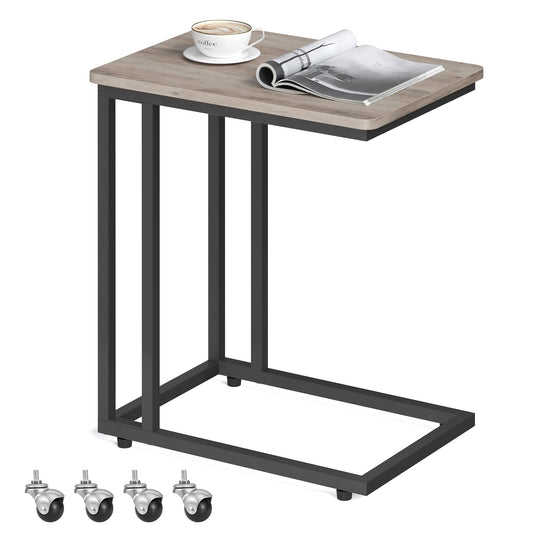 VASAGLE side table, coffee table with wheels, C-shape, mobile coffee table, 35 x 50 x 60 cm, living room table with metal frame, for coffee and laptop, industrial design, greige-black LNT050B02