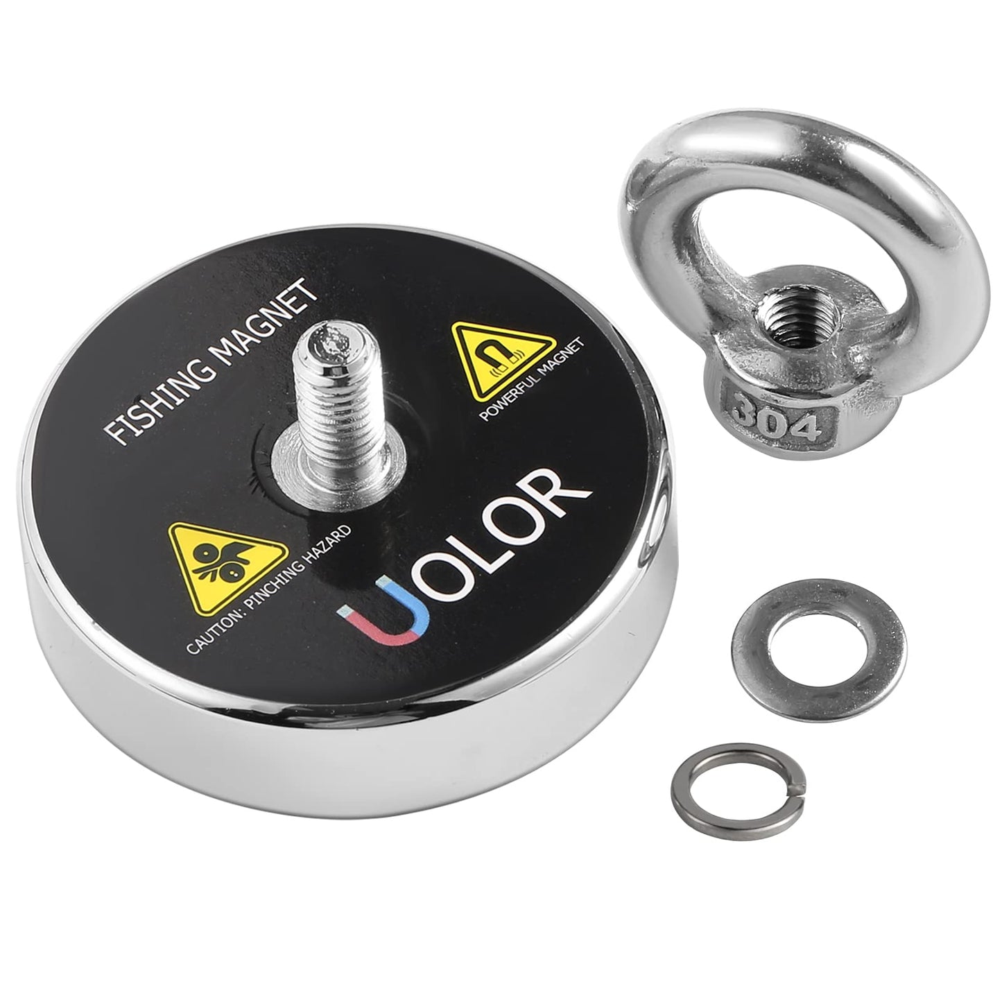 Uolor 160 KG Pulling Force Super Strong Neodymium Eyebolt Magnet, Power Magnet Perfect for Magnet Fishing - Ø 60mm with Eyelet Neodymium Pot Magnet