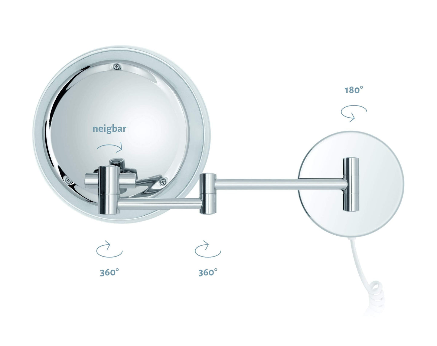 Libaro LED Makeup Mirror Siena - 7x magnification mirror with wall mounting - dimmable makeup mirror with auto-off & LED lighting - bathroom mirror with white cable, chrome-plated metal.