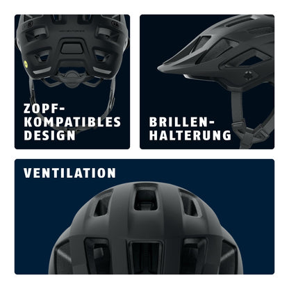 ABUS MTB helmet Moventor 2.0 MIPS - cycling helmet with impact protection for off-road use on the mountain bike - all-mountain helmet for women and men - black matt, L