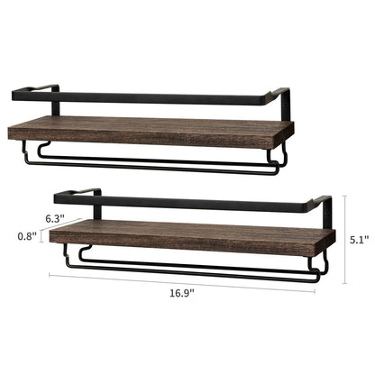 Mkono Wall Mounted Wine Racks 2 Pack Wood Rustic Wine Bottle Glass Floating Shelves with Stemware Holder Modern Wine Display Storage Holders for Kitchen Dining Room Bar
