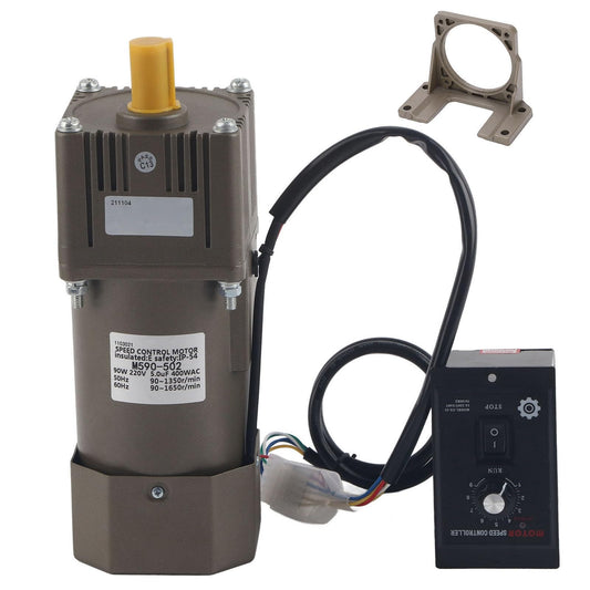 AC 220V 90W motor with adjustable speed. Continuously variable frequency converter motor with gear controller and bracket (10K).