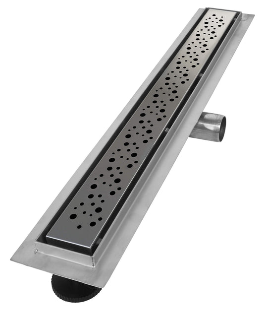 VILSTEIN Shower Drain 70cm, Stainless Steel Floor Drain Complete Set, extra flat, siphon with odor trap, hair sieve - Circles
