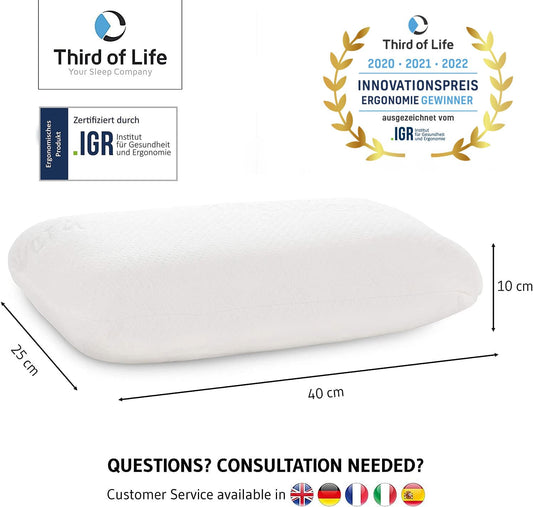Travel pillow VOLAR Aloe Vera made of visco foam with bamboo activated charcoal | Orthopedic neck pillow with free cotton cover | Neck support pillow, headrest for travel, car, camping | 40x25x10 cm