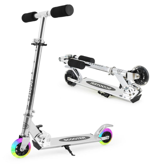 TENBOOM Kids Scooter 6 years, with 2 LED light-up wheels. Foldable and height adjustable, with rear brake. Suitable for boys and girls aged 3-10.