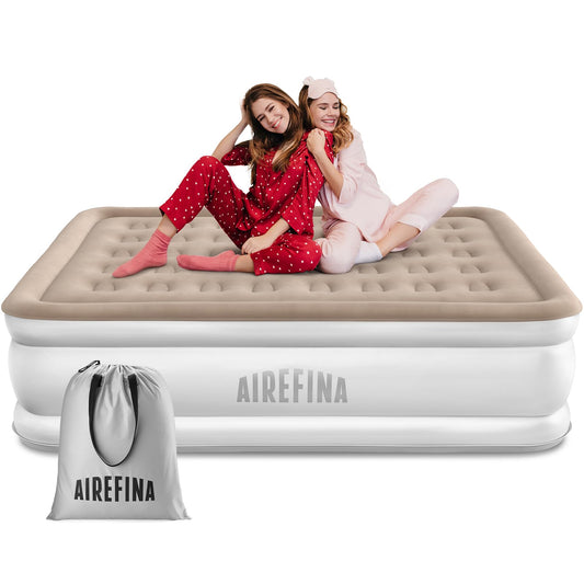 Airefina self-inflating air mattress with integrated pump, premium guest bed, fast inflation in 3 minutes, inflatable mattress for camping home use - 203 x 152 x 40 cm.