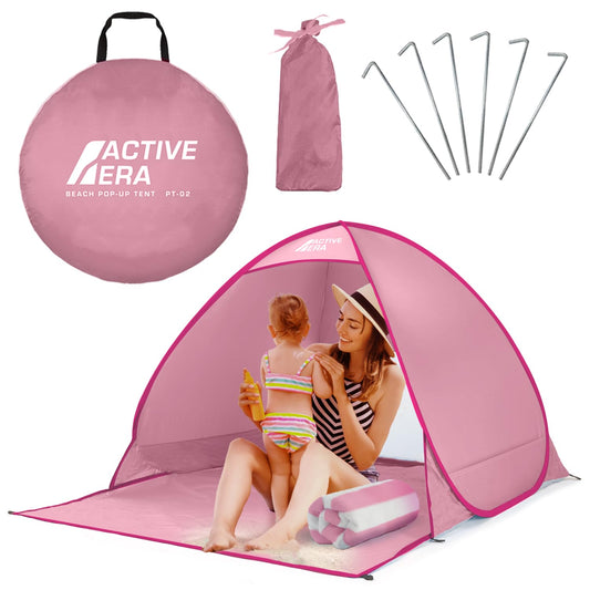 Active Era Pop Up Beach Shelter with UV Protection, UPF 50+ Beach Tent, Windbreak Shelter, Tent for 2-3 people including carrying bag and pegs - Pink