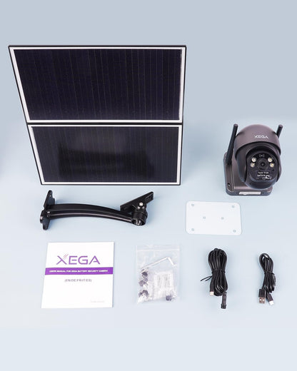 Xega 4G LTE surveillance camera with SIM card Outside【20W Solar Panel】20,000mAh Battery 2K 3MP PTZ Solar Wireless Surveillance Camera without WiFi, 355°/95° Rotatable, Color Night Vision, PIR Detection (No WiFi)