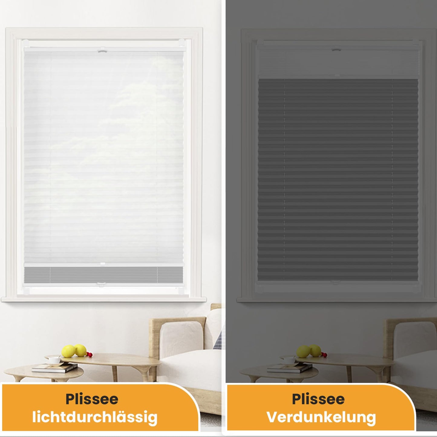 Sanfree Day Night Pleated Shade without drilling Darkening Clamp Fix Pleated Shades White-Grey 65x90cm (WxH) Darkening pleated shade Thermo Pleated Shades Clamp Roller Blinds 100% Blackout Roller Blinds for Windows & Doors