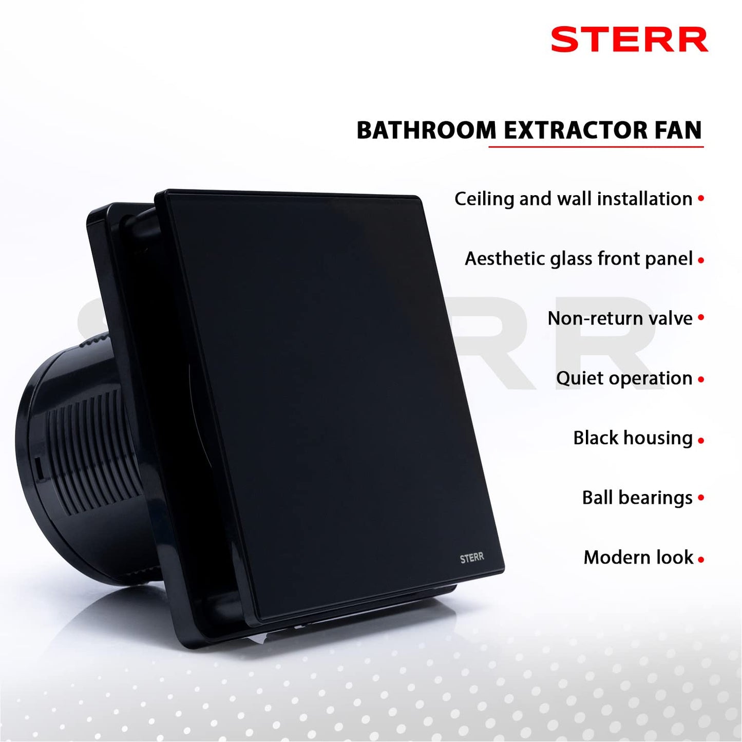 STERR Black Bathroom Ventilator 100 mm - Glass front - Modern design - BFS100-B - 10 W