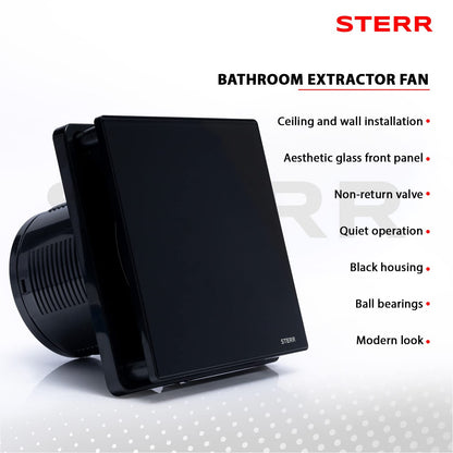 STERR Black Bathroom Ventilator 100 mm - Glass front - Modern design - BFS100-B - 10 W