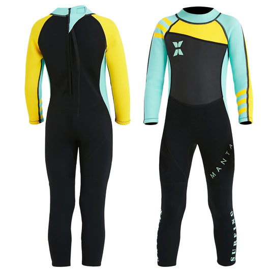 NATYFLY Kids Neoprene Wetsuit 2.5mm Neoprene Thermal Swimsuit Boys Girls Long/Short Sleeve Diving Suit Back Zip One Piece Swimwear