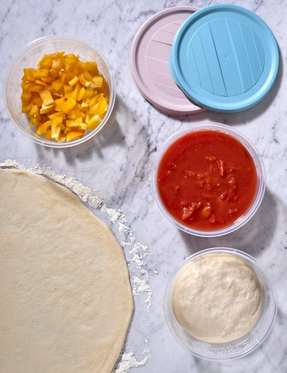 RoyalFay® Pizza Ball Box Piccolo 10-piece set - proofing boxes with lid in rose color - food-safe meal prep box for pizza dough balls & ingredients - stackable, BPA-free & Made in EU.