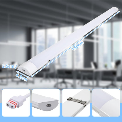 Sunworld LED Moisture-proof luminaire 150cm 8er 4000K Neutral white 48W IP65 Waterproof Tube workshop lamp Tube lamp Complete bath luminaire luminaire for garage cellar office department store.