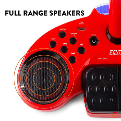 Fenton karaoke system with 2 microphones, stage mat with LEDs, Bluetooth, MP3 player, USB, karaoke machine with disco light effects - red suitable for all age groups with 2 handheld microphones and tablet holder.