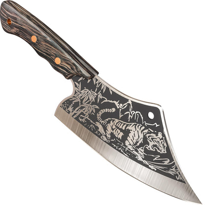 iPatio Japanese knife kitchen knife professional knife, Original Japanese chef's knife in damascus steel, cleaver boning knife with leather sheath, kitchen knife outdoor knife for kitchen camping BBQ.