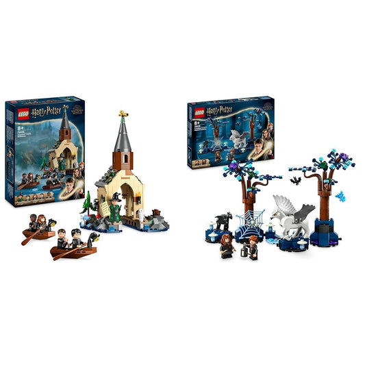LEGO Harry Potter Hogwarts Castle Boathouse Toy Model for kids & Harry Potter Forbidden Forest: Magical Creatures Toy with Hermione and Ron figures