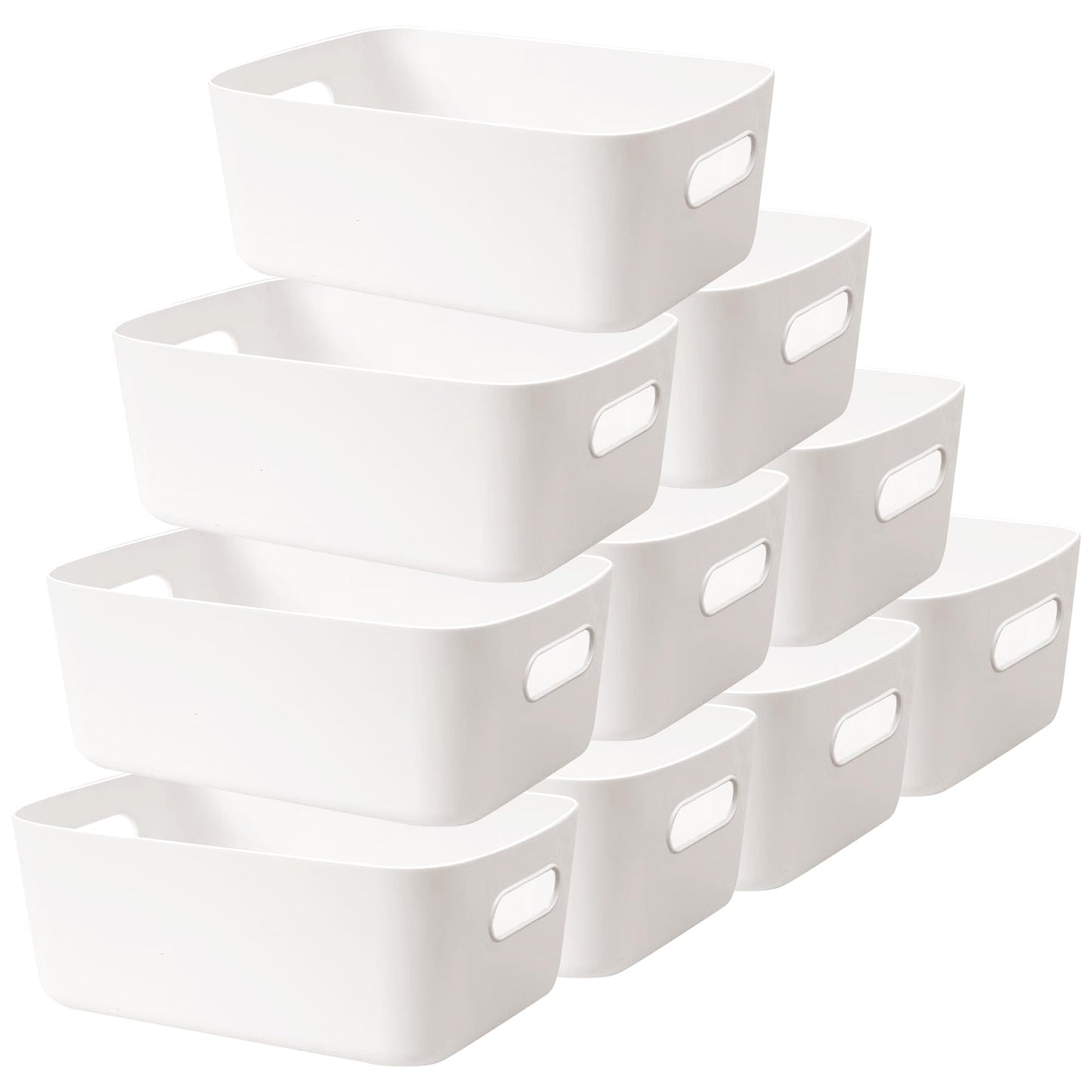 LYLIDIA 10 Piece Storage Box Plastic 30 cm Storage Basket Large White Basket Storage Plastic Box Baskets Plastic Box for Bathroom Kitchen Cabinet Shelf Organizer Boxes