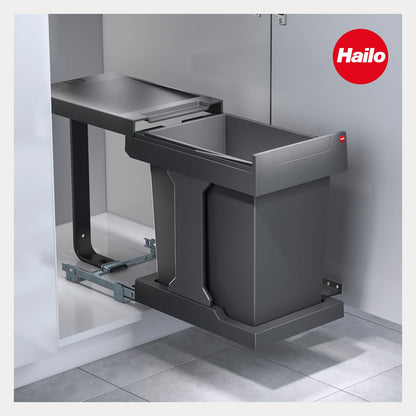 Hailo Waste Bin 3636001 | Solo model with pull-out mechanism | 20 liter inner bucket | for cabinets from 400mm width with hinged door | Anthracite