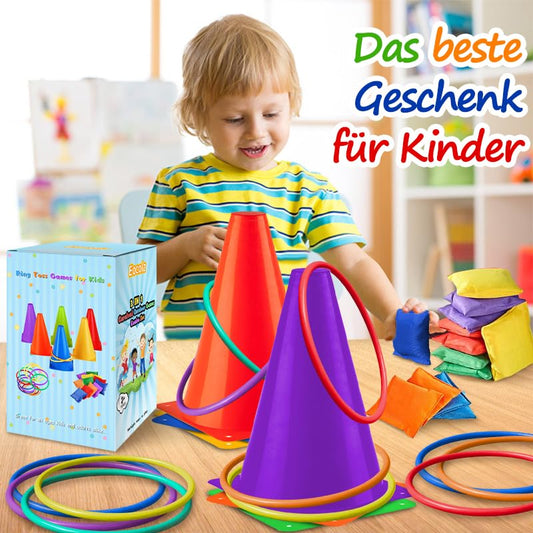 Eocolz Outdoor Games for Kids Cones Kids Cornhole Game Outdoor Ring Toss Games, Garden Toys Kids 3 in 1 Toss Game Carnival Game Set Plastic Cones Bean Bags for Kids Birthday Party