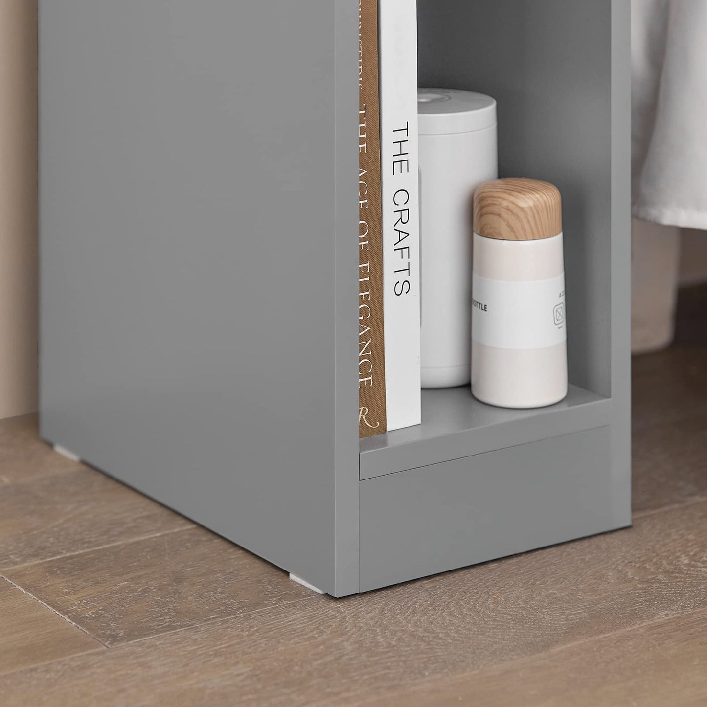 SoBuy slim bedside table with drawer and shelf nightstand for bedroom living room light grey B20 x D35 x H60 cm FBT111-HG