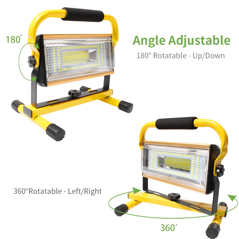 LED construction spotlight rechargeable portable work light - Orchidtent 7000 lumens construction lamp work light with 6 dimming levels, 360° rotatable bracket, outdoor lighting for camping.