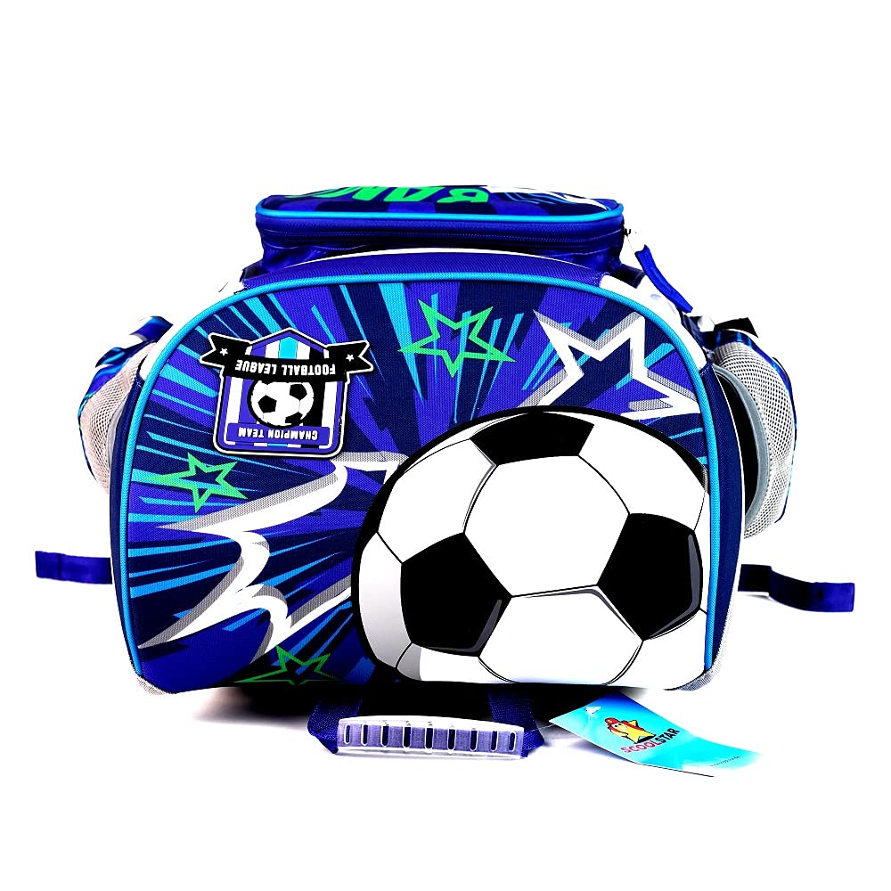 Football school bag ergonomic + anatomical school backpack | with reflectors satchel | elementary school | VERY LIGHT | 5-piece set | including gym bag, pencil case, lunch box, water bottle