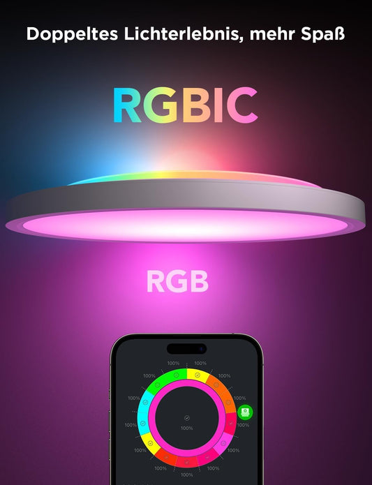 Govee RGBIC Smart Ceiling Light, 24W Ø30cm dimmable LED Ceiling Light, LED Ceiling Lamp with 16 million DIY colors, Compatible with Alexa & Google Assistant, for bedroom, 2 pieces.