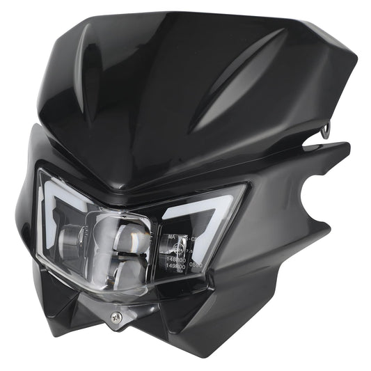 JFG RACING Motorcycle Headlight, Motorcycle Light Mask Fairing Mask Daytime Running Light Headlight Waterproof for Dirt Pit Bike Dual Sport Enduro-Black