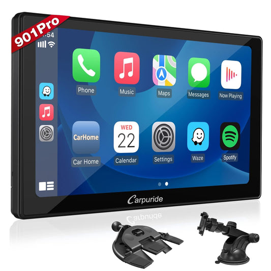 2024 Carpuride W901 Pro Wireless Bluetooth Transmission Portable Carplay & Android Auto Car Radio, 9 Inch 1080P Touchscreen with Mirroring, Supports Truck Dashboard Mounting.