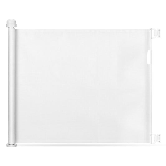 Momcozy door guard stair gate, 0-140 cm retractable stair gate, baby safety gate stair barrier for babies and pets, suitable for indoor and outdoor, white.