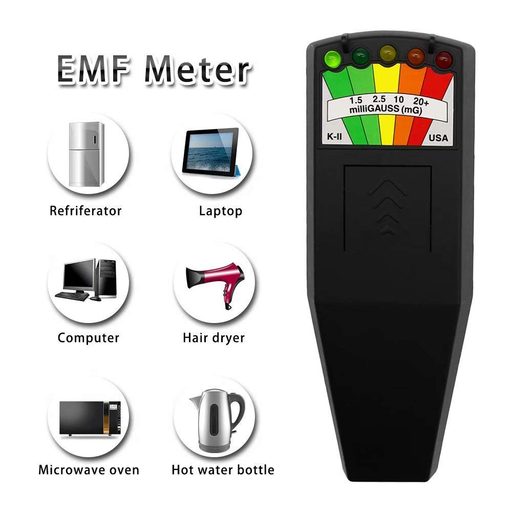 Iriisy Electromagnetic Radiation Detector, Gauss Meter EMF electromagnetic field K2 radiation detector, portable EMF magnetic field monitor, 5 LED Gauss Meter (black)