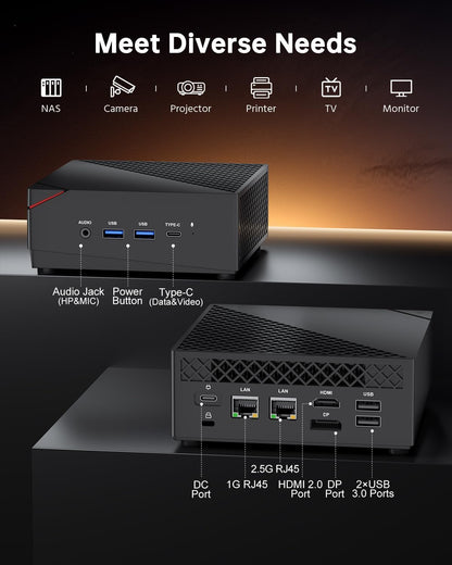 The NiPoGi AM06 PRO Mini PC features AMD Ryzen 7 5825U processor (8C/16T, up to 4.5 GHz), 32GB DDR4 RAM, 512GB M.2 SSD, WiFi 6, RJ45 Dual LAN, 4K Triple Display support. Perfect for school/office/HTPC with VESA mount.