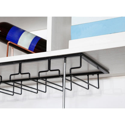 YunNasi 2 Pieces 5 Row Wine Glass Holder Metal Glass Rack Holder Under Cabinet with Screws Hanging Wine Glass Rack for Home Bar Kitchen Bar Pub Restaurant, Black