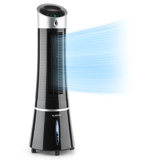 Klarstein air cooler with water cooling, 5-in-1 evaporative cooler, humidifier, fan, air purifier & night mode, portable air conditioning unit air cooler 6L, 45 watt air cooler, 180 m³/h airflow