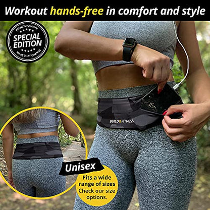 Build & Fitness running belt, flip waist pouch, key clip, suitable for iPhone, Samsung.