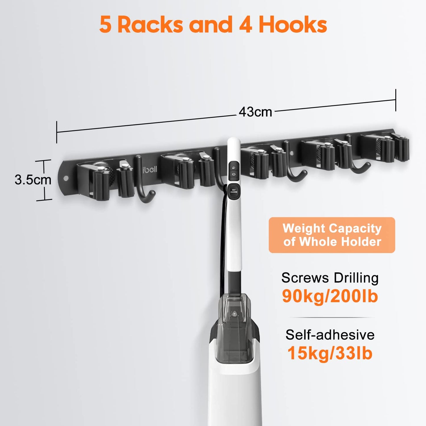 2 pieces of broom holder wall, ibell tool holder stainless steel with 10 slots and 8 hooks, mop holder wall mount garden tool holder wall hook self-adhesive tool holder for bathroom garden garage.