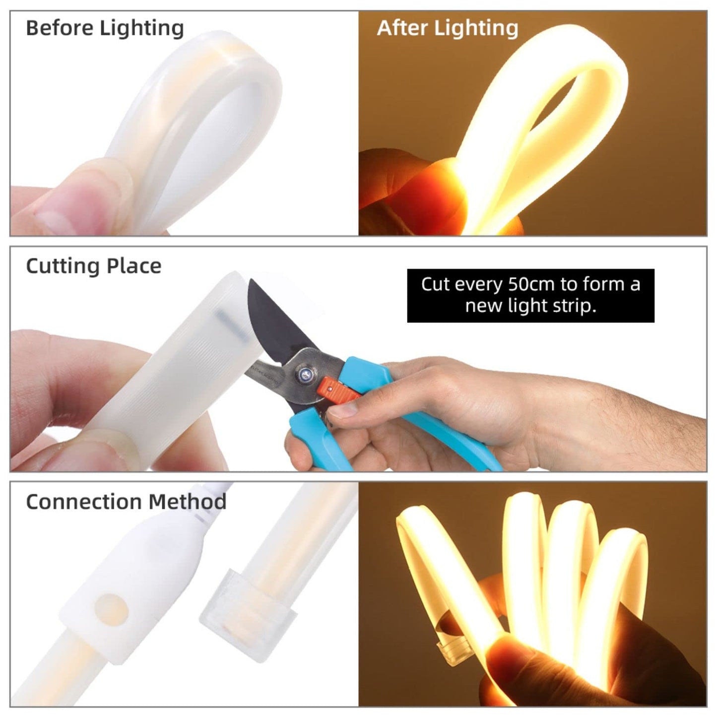 Wisada 220V LED Strip 30M, 288 LEDs/m Flexible High Density Warm White 3000K CRI≥85 FCOB LED Tape, IP65 Waterproof Super Bright COB LED Light Strip with Switch Plug for Bedroom, Cabinet Lighting