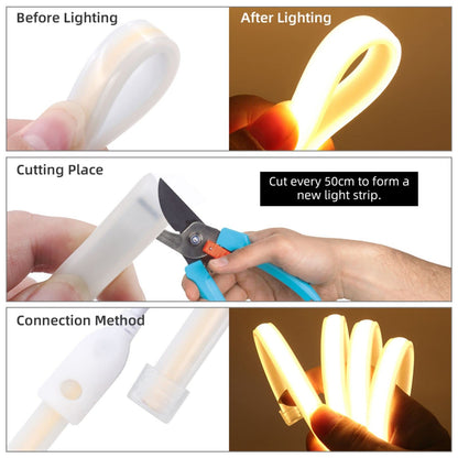Wisada 220V LED Strip 30M, 288 LEDs/m Flexible High Density Warm White 3000K CRI≥85 FCOB LED Tape, IP65 Waterproof Super Bright COB LED Light Strip with Switch Plug for Bedroom, Cabinet Lighting