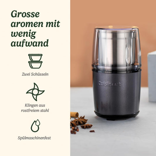 Cuisinart Electric Spice Grinder | Coffee Grinder, Nut Grinder, Seed Grinder for kitchen, wet & dry | Electric | Two stainless steel bowls with storage lids | Dishwasher safe | Blue