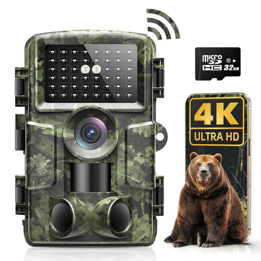 Seseno WiFi Trail Camera, 4K 60MP HD Wildlife Camera with Mobile Transmission APP, IP66 Waterproof Night Vision Camera Hunting Camera with Motion Sensor for Wildlife Monitoring with 32G Memory Card