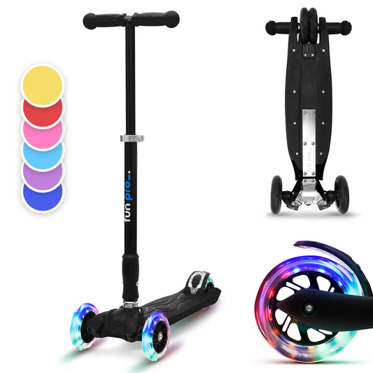 Fun Pro Two-wheeled scooter for children 6 years and up, preschool age and up to 80KG weight. The safe premium scooter for kids with LED wheels, foldable, for ages 5-9.