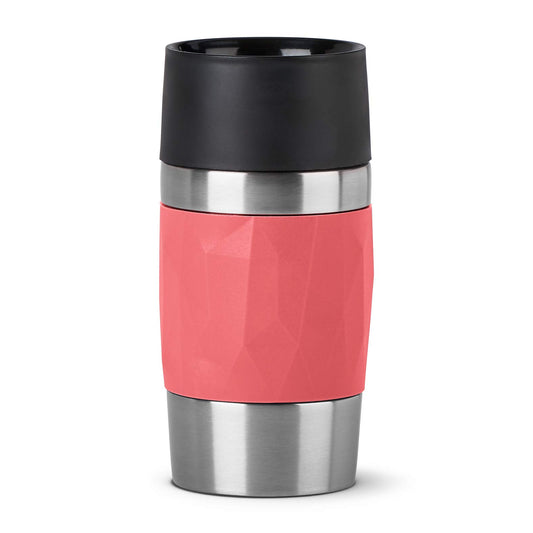 Emsa N21604 Travel Mug Compact Stainless Steel Thermo/Insulated Cup | 0.3 liters | 3h hot | 6h cold | BPA-Free | 100% leak-proof | dishwasher safe | 360° drinking opening | Coral Red