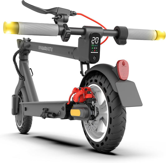 Street legal e-scooter, INVANTI E30 electric scooter 32KM range, adult e-roller with rear shocks, 120kg capacity, foldable with app and turn signals.