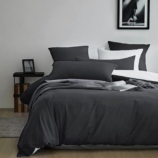 MILDLY bedding set 135x200 cotton anthracite, bedding sets 100% washed cotton with linen-like feel, OekoTex certified & suitable for allergy sufferers, 1 duvet cover & 1 pillow case 80x80.