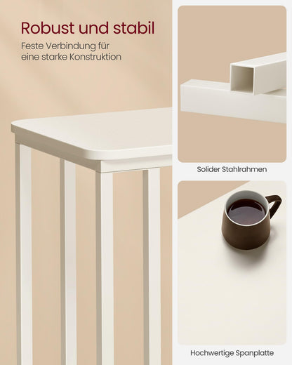 VASAGLE Side Table, C-Shaped Sofa Table with Wheels, Mobile Coffee Table, 35 x 50 x 60 cm, Living Room Table with Metal Frame, for Coffee and Laptop, Modern, Cream White LNT050W77
