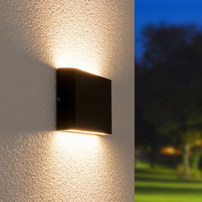 HOFTRONIC - Dimmable LED Wall Light Outdoor Indoor Dallas M Black 12W 3000K Warm White Up Down Spotlight IP54 Waterproof Aluminum. Outdoor light fixture for bathroom, garden, living room wall lamps.